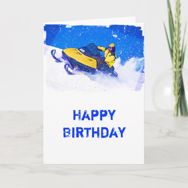 Yellow Snowmobile in Blizzard Card (Front)