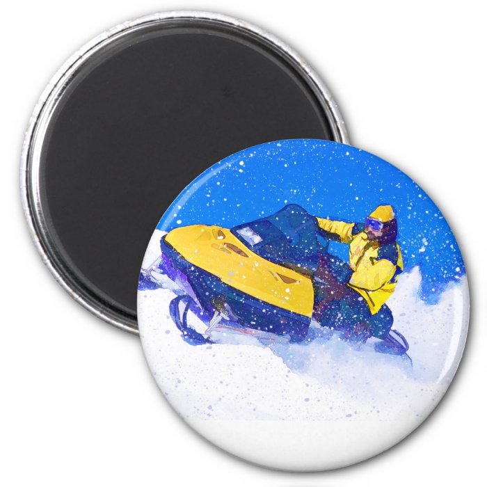Yellow Snowmobile in Blizzard Fridge Magnets
