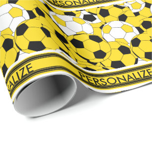 Yellow Soccer Ball Collage Wrapping Paper
