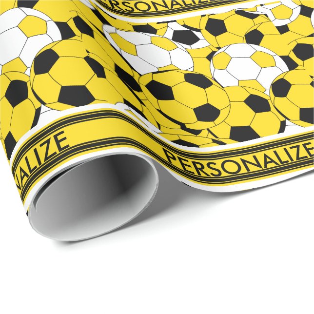 Yellow Soccer Ball Collage Wrapping Paper (Roll Corner)