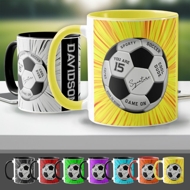Yellow Soccer Ball Custom Age Name Birthday  Mug (Creator Uploaded)