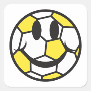yellow soccer ball smiley face square sticker