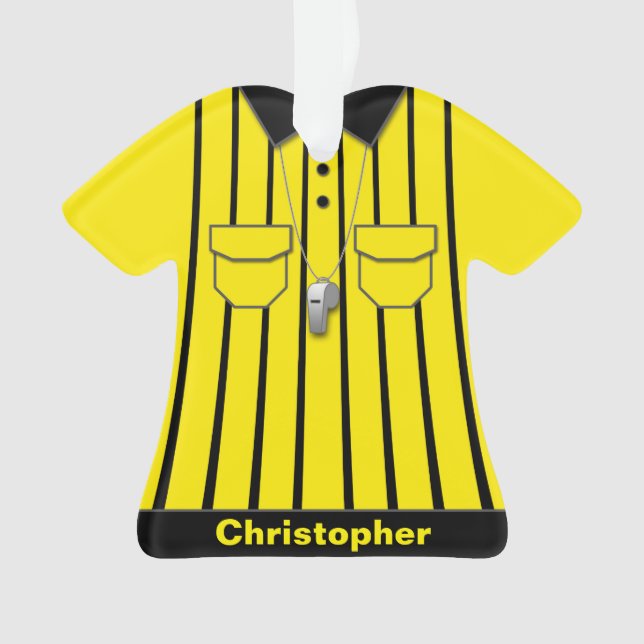 Yellow Soccer Referee Uniform Personalized Ornament (Front)