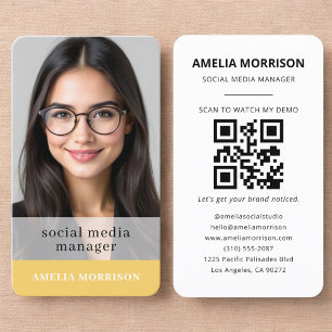 Yellow Social Media Manager QR Code Photo Business Card