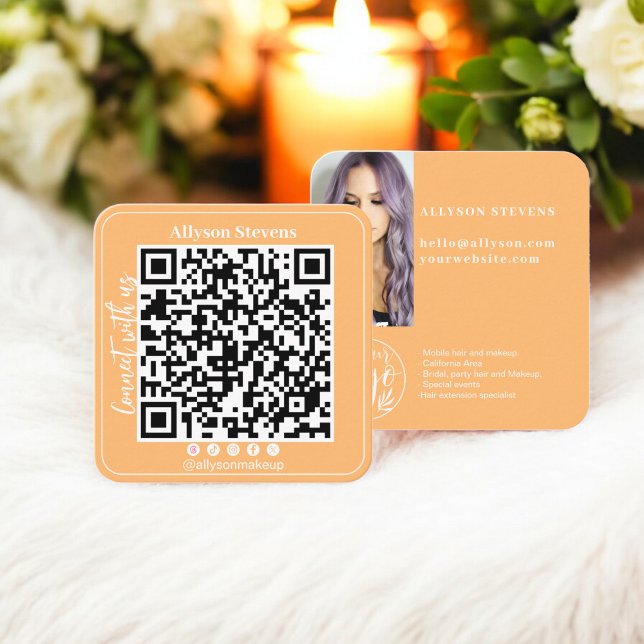 Yellow Social Media QR Code Photo Logo Square Business Card (Yellow Social Media QR Code Photo Logo Square Business Card)