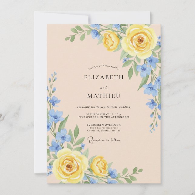 Yellow Soft Floral Romance Wedding Invitation (Front)