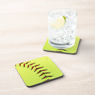 Yellow softball ball coaster