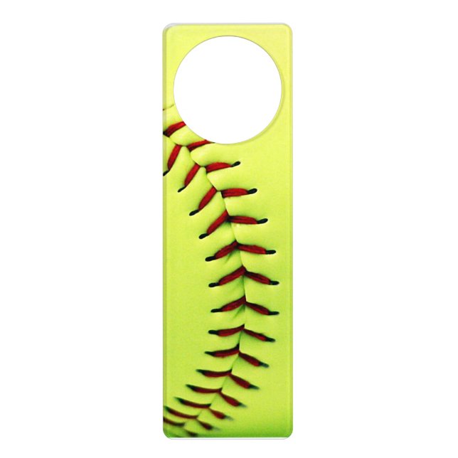 Yellow softball ball door hanger (Front)