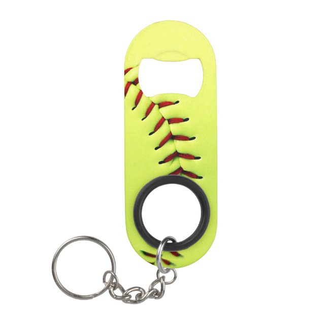 Yellow softball ball keychain bottle opener (Front)