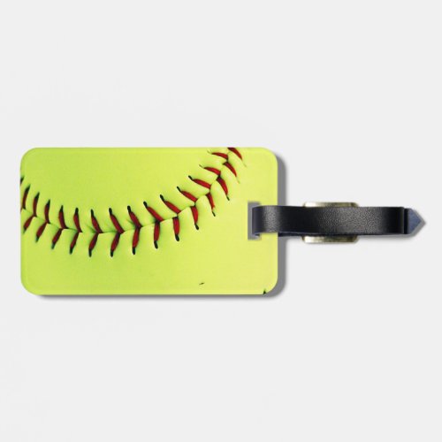 Yellow softball ball luggage tag