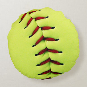 Yellow softball ball round pillow