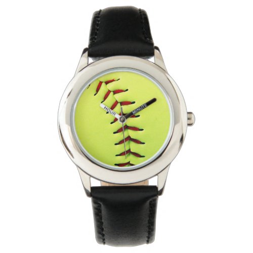 Yellow softball ball wrist watch