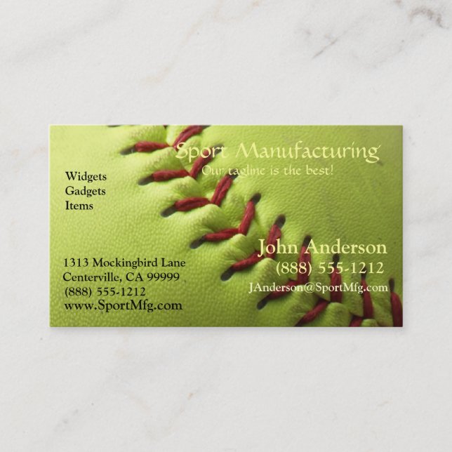 Yellow Softball Blank Back Business Card (Front)