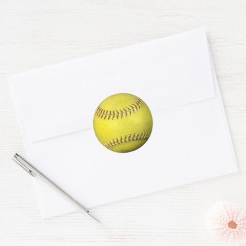 Yellow Softball Classic Round Sticker