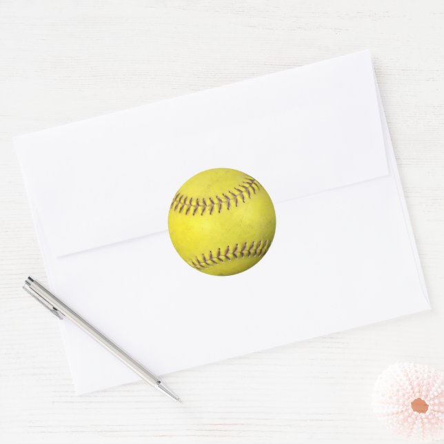 Yellow Softball Classic Round Sticker (Envelope)