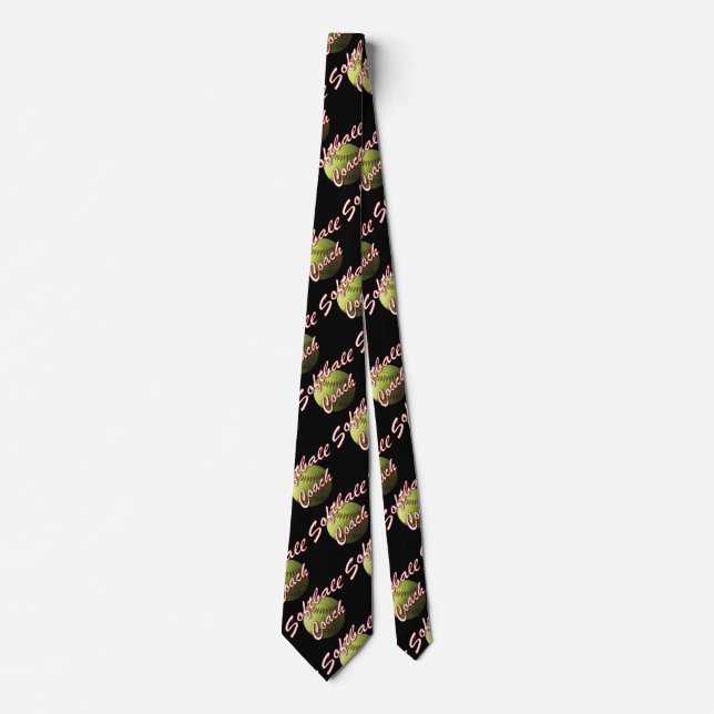 Yellow Softball Coach on Black Neck Tie (Front)
