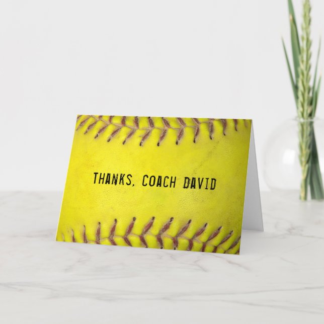 Yellow Softball Coach Thank You Card (Front)