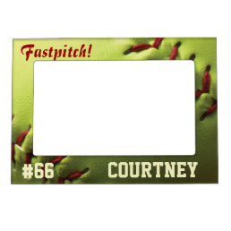 Yellow Softball Custom Magnetic Picture Frame
