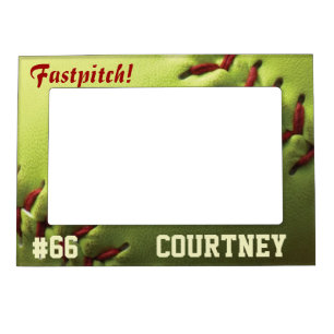 Yellow Softball Custom Magnetic Picture Frame