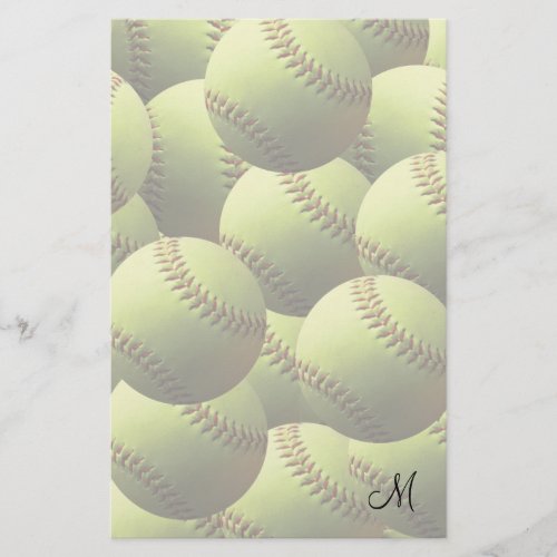 Yellow Softball Fade with Initial Stationery
