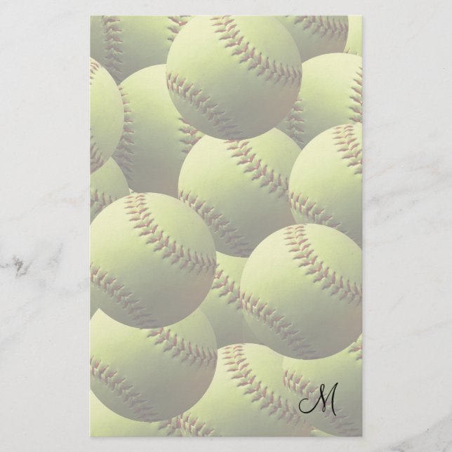 Yellow Softball Fade with Initial Stationery (Front)