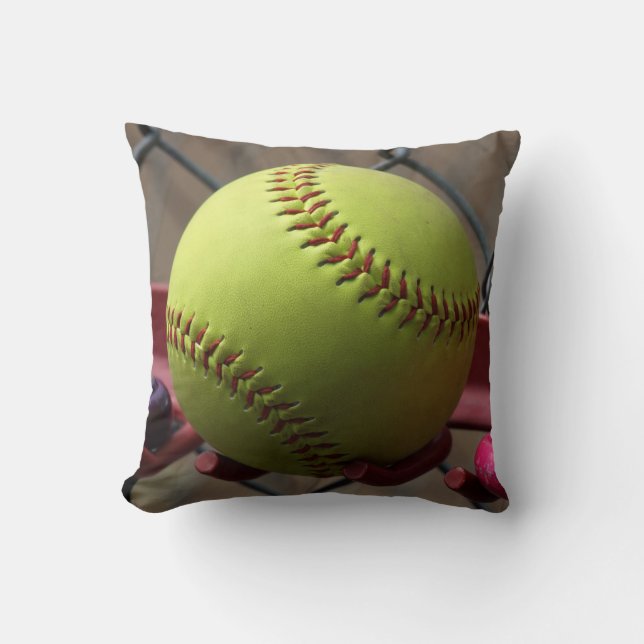 Yellow Softball Field Ball Throw Pillow (Front)