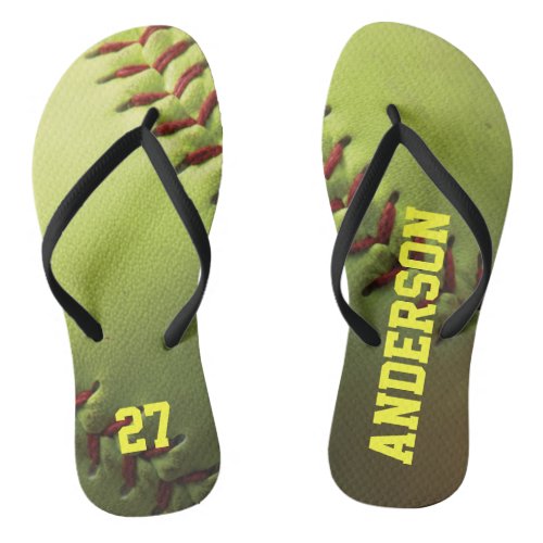 Yellow Softball Flip Flops