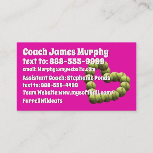 Yellow Softball Heart Coach Card