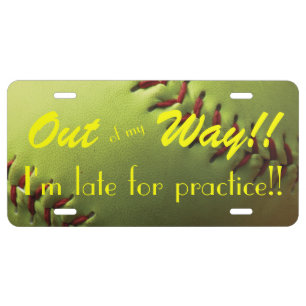 Yellow Softball Late for Practice License Plate