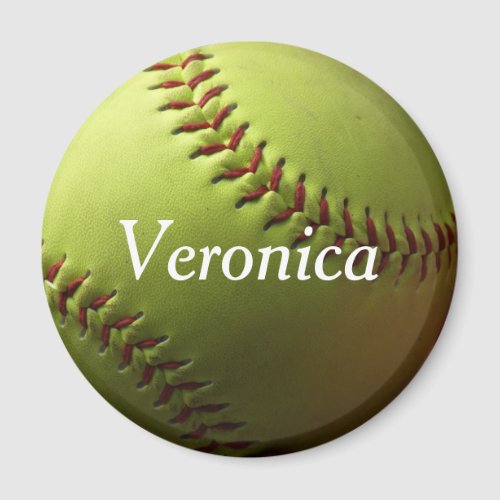 Yellow Softball Mini with Name Magnet