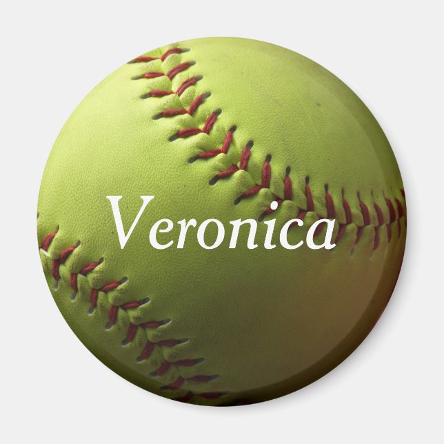 Yellow Softball Mini with Name Magnet (Front)