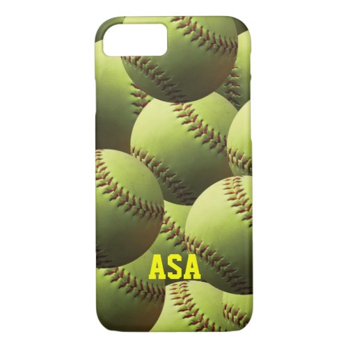 Yellow Softball Multi Ball with Name iPhone 87 Case