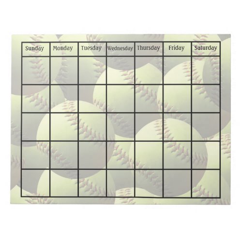 Yellow Softball Multiball Calendar Blank Notepad
