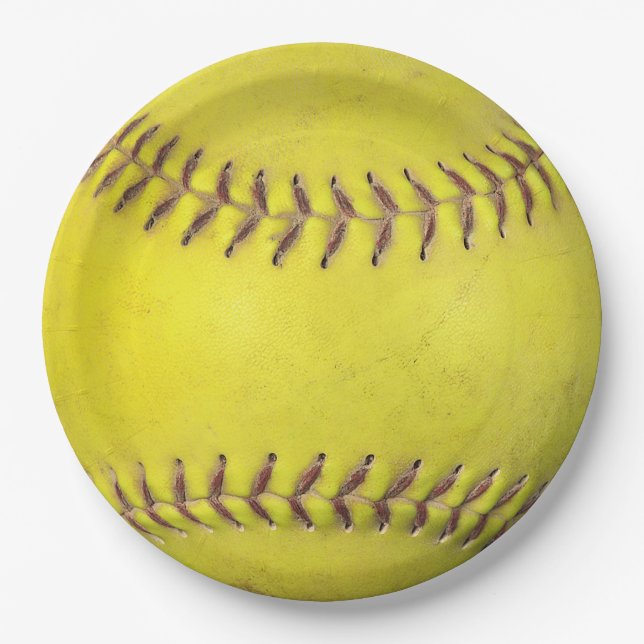 Yellow Softball Paper Plates (Front)
