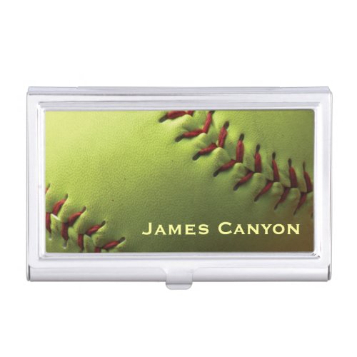 Yellow Softball Personalized Company or Your Name Business Card Holder