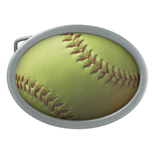 Yellow Softball Photo Oval Belt Buckle