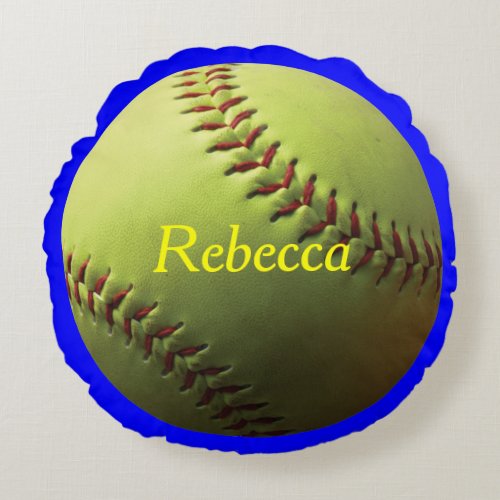 Yellow Softball Round Pillow