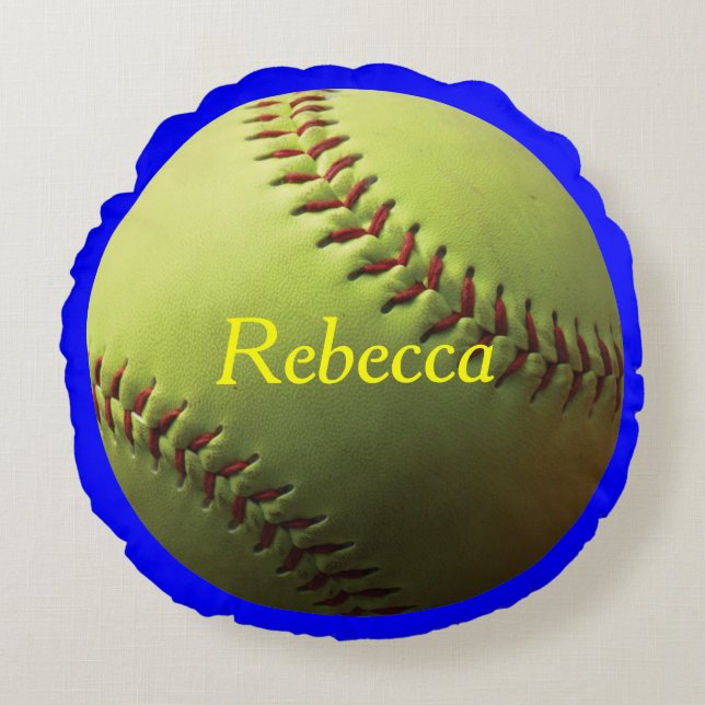 Yellow Softball Round Pillow (Front)