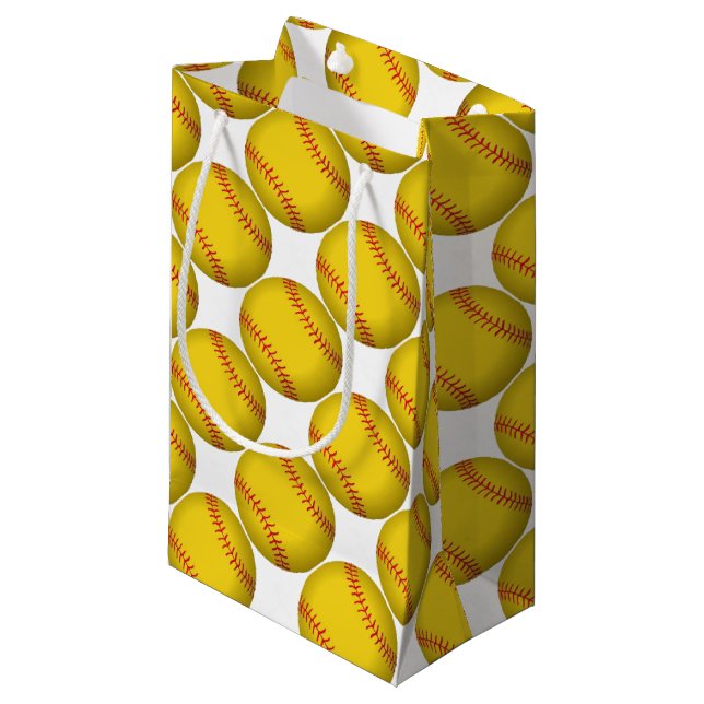 Yellow Softball Small Gift Bag (Front Angled)