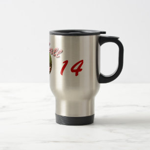 Yellow Softball Softball Mom with Number Travel Mug