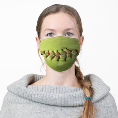 Yellow Softball Stitches Adult Cloth Face Mask