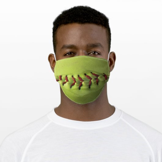 Yellow Softball Stitches Adult Cloth Face Mask (Worn)