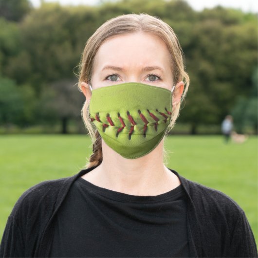 Yellow Softball Stitches Adult Cloth Face Mask (Outside)