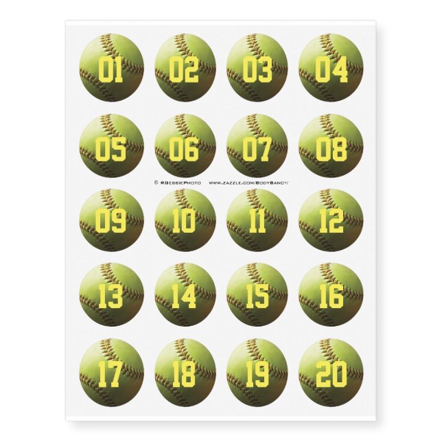 Yellow Softball Team Tryout Coaching Tools Temporary Tattoos (Front)