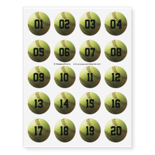 Yellow Softball Temporary Tattoos