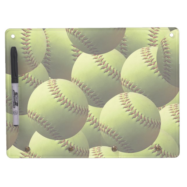 Yellow Softball Wallpaper Dry Erase Board With Keychain Holder (Front)