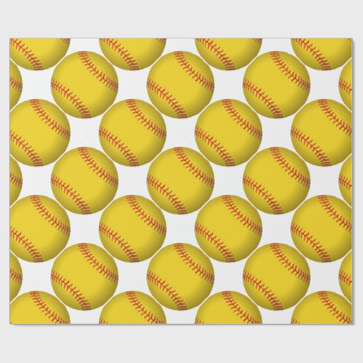 Yellow Softball Wrapping Paper Zazzle