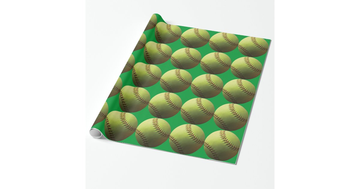 Yellow Softball Wrapping Paper Zazzle