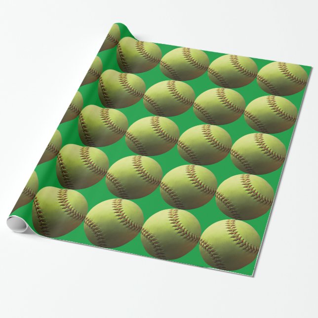 Yellow Softball Wrapping Paper (Unrolled)