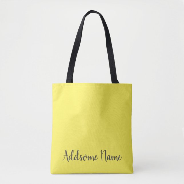 Yellow Solid Color Basic Black Monogram Tote Bag (Front)